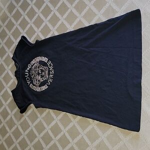 Young Versace Navy Cotton Studded Medusa Logo T-Shirt Dress